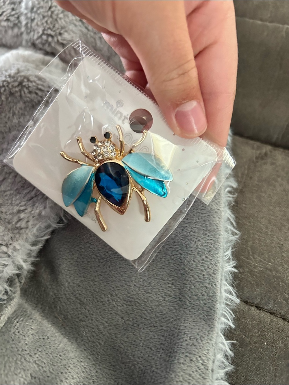 4/$50 Blue Crystal Bee Brooch - Gold Tone